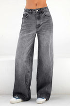 Casual High Waist Washed Straight Jeans