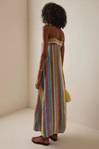 Striped Printed Strap Boho Dress
