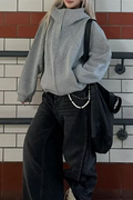 Slouchy Vintage Double Zip Hooded Stand Collar Loose Hoodie