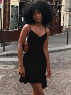 Solid Color Halter Stitching Backless Ruffle Short Dress