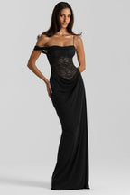 Solid Lace Panel Bodycon Formal Dress