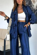 Easy on Me Metallic Fabric Elastic Waist Pocketed Wide Leg Pants