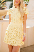 Special Occasion Cutout Floral Lace High Neck Short Cape Sleeve Mini Dress