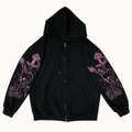 Printed Zip Vintage Black Casual Sporty Hoodie