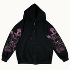 Printed Zip Vintage Black Casual Sporty Hoodie