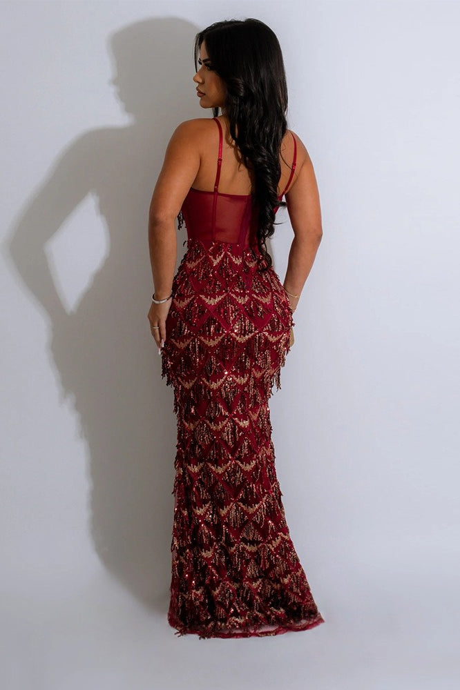 Elegant Spaghetti Strap ALine Bodycon Maxi Sequin Dress