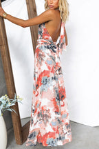 Printed Adjustable Tie Backless Maxi Dress