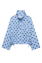 Polka Dot Print Loose Stand Collar Button Bow Tie Casual Long-sleeved Jacket