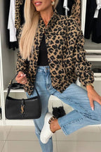 Leopard print plush stand-up collar jacket