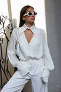 Collared Long-Sleeve Loose Elegant Blouse
