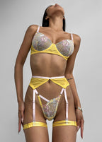 Sunbelle - Sheer Lace Lingerie Set with Embroidered Floral Details
