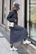 Short wool jacket with work pockets