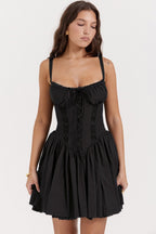 Lace Panel Spaghetti Strap Waist-cinched Sexy Mini Dress