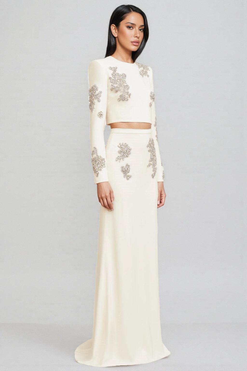 Sebast White Diamond-Studded Maxi Dress Set