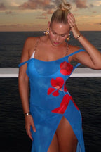 Elegant Floral Print Backless Split Maxi Dress