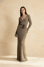 V-Neck Long Sleeve Knit Sweater Dress