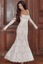 Crochet Lace Tie Back Long Sleeve Maxi Floral Dress