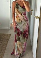 Bead Chain Split Swing Floral Dress