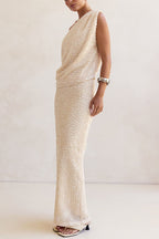 Milla Knit Sequin High Rise Side Zipper Slit Straight Maxi Skirt