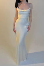 Solid Tie Waist Spaghetti Strap Slim Fit Prom Dress