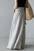 High Waist Striped Tie Waist A Line Maxi Skirt