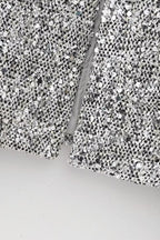 Solid Crew Neck Sequin Tweed Jacket