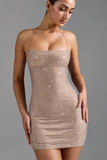 Halter Rhinestone Bodycon Cocktail Dress