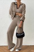 Lazy V-neck Knit Wide-Leg Pants Two Piece Set