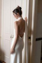 Satin Halter Low-Back Party Dress