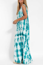 Turquoise print fluid dress