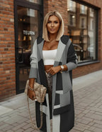 Fashion Geometric Print Long Sleeve Hooded Casual Loose Trench Stylish Coat