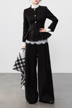 Black Pleated Waist Elegant Wool Coat