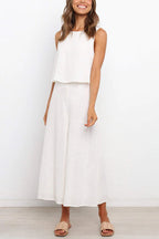 Basic Everyday Round Neck Tank Cropped Wide Leg Jumpsuit