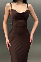 Solid Tie Waist Spaghetti Strap Slim Fit Prom Dress