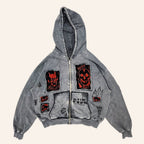 Heavy Washed Demon Print Hoodie