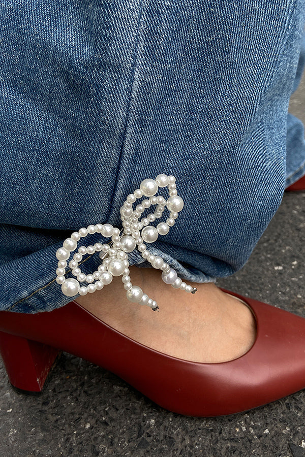 Fashion Bow Pearl Imitation Paper Clip Anklet