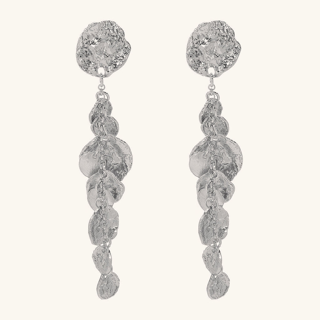 Long Round Pendant Metallic Earrings