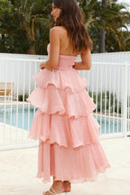 Fashion Strapless Backless Ruffle Tiered Midi Dress