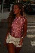 Full Rhinestone High Neck Tank Top