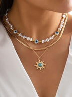 Vintage Eye Pearl Sun Turquoise Necklace
