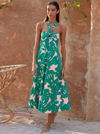 Loral Print Halter Maxi Dress - Green