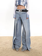 Fake two-piece high-end hot girl denim skirt