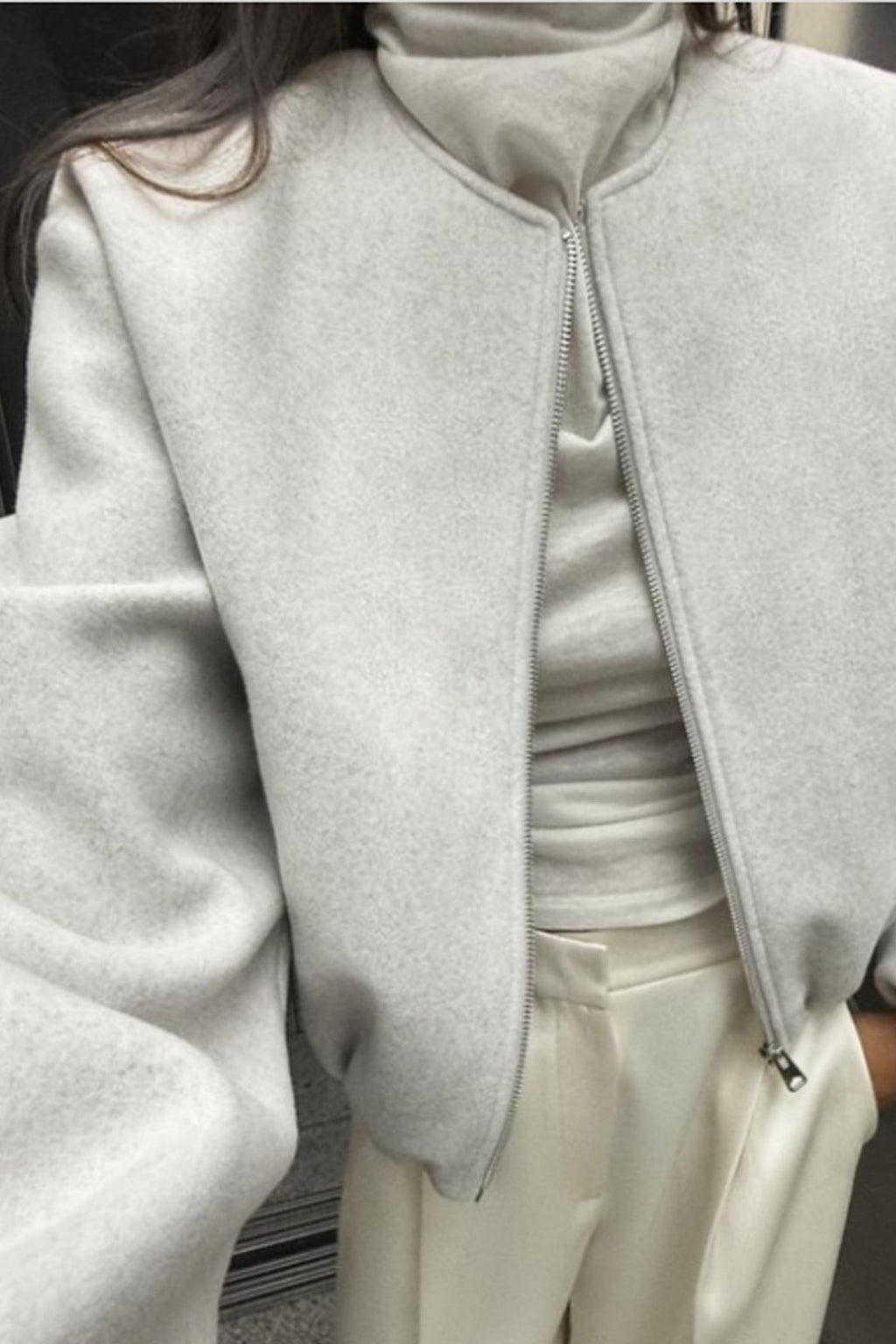 Soft Cropped Crew Neck Bomber Jacket