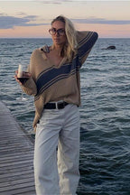 Striped Color Block Long Sleeve Knit Sweater