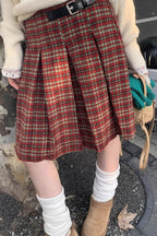 Plaid Wool Pleated Skirt