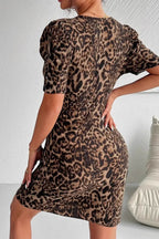 Sexy Leopard Print V Neck Bodycon Elegant Cocktail Dress