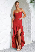 Backless LaceUp Satin Silk Dress