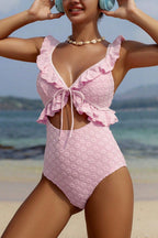 Jacquard Ruffle Hollow One Piece Swimwear