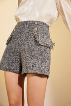 Dim Grey Button Decor A-Line Shorts