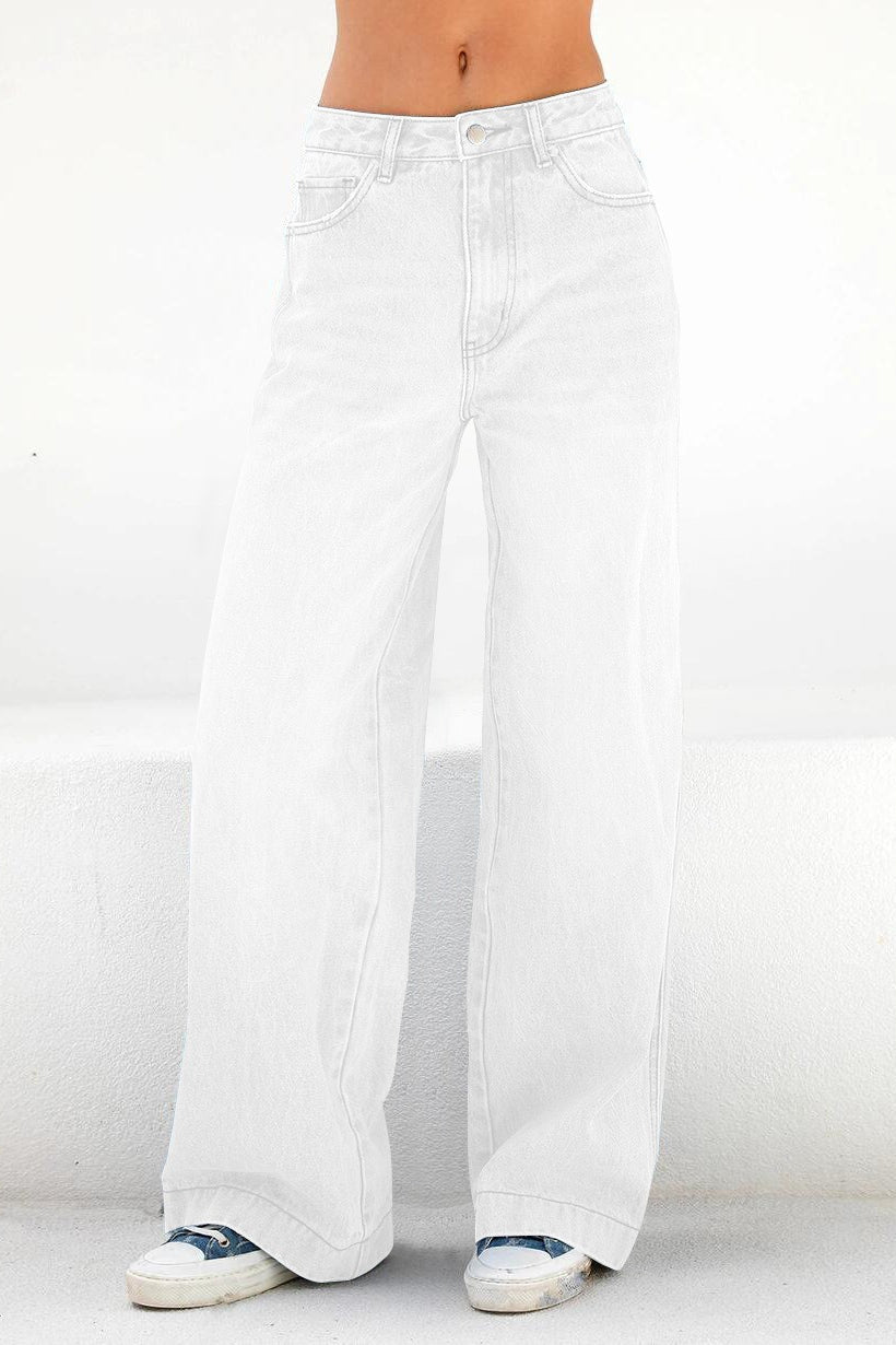 Casual High Waist Washed Straight Jeans